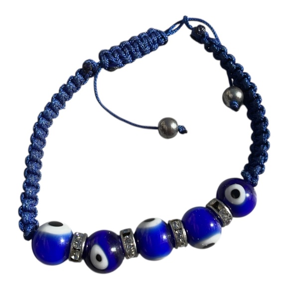 Nylon Cord Bead Bracelets Evil Eyes set of 2 adjustable new - Picture 2 of 6